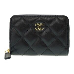 CHANEL Black Lambskin Leather Wallet